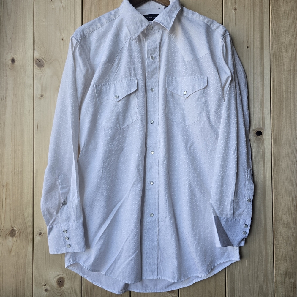Panhandle Slim Western Pearl Snap Dress Shirt White Mens Medium